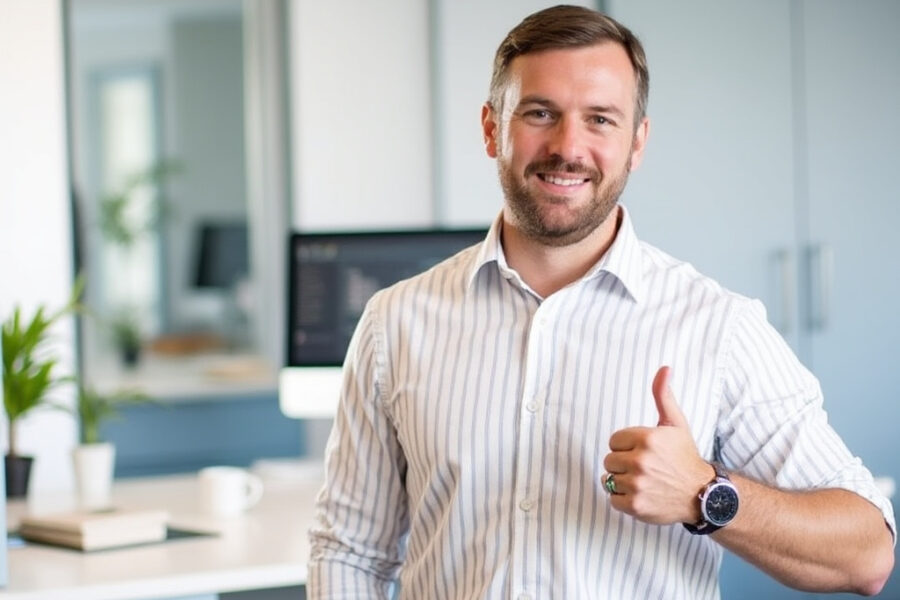 a man giving a thumbs up